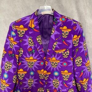 NWOT Oppo Blazer Men 38R Purple Day of the Dead Día De Muertos Halloween Jacket